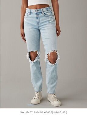 American eagle super high-waisted  ripped ankle straight jeans - long